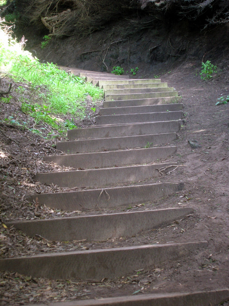 looking back at steps down to Mile Rock Beach