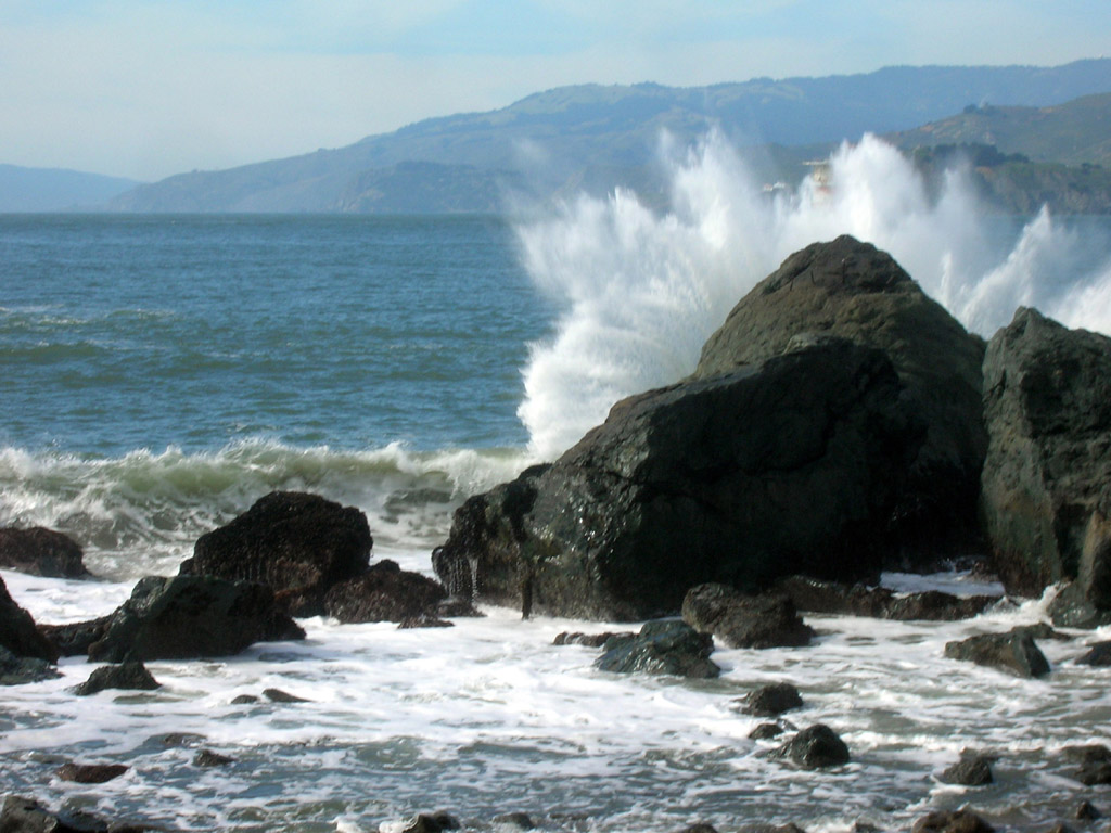 Mile Rock Light - waves CRASH!